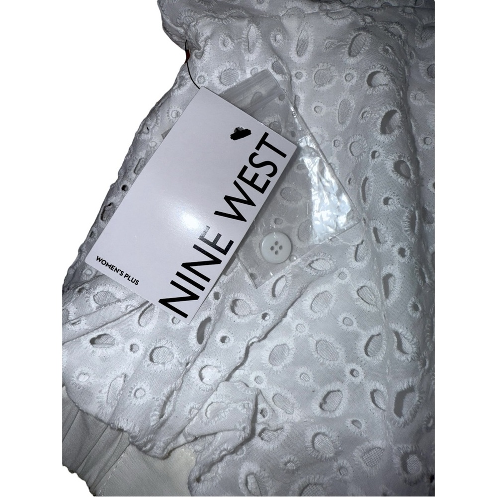 NWT Nine West Plus 0X / XXL Eyelet Fit & Flare Puff Sleeve White Ivory Dress - Picture 5 of 7